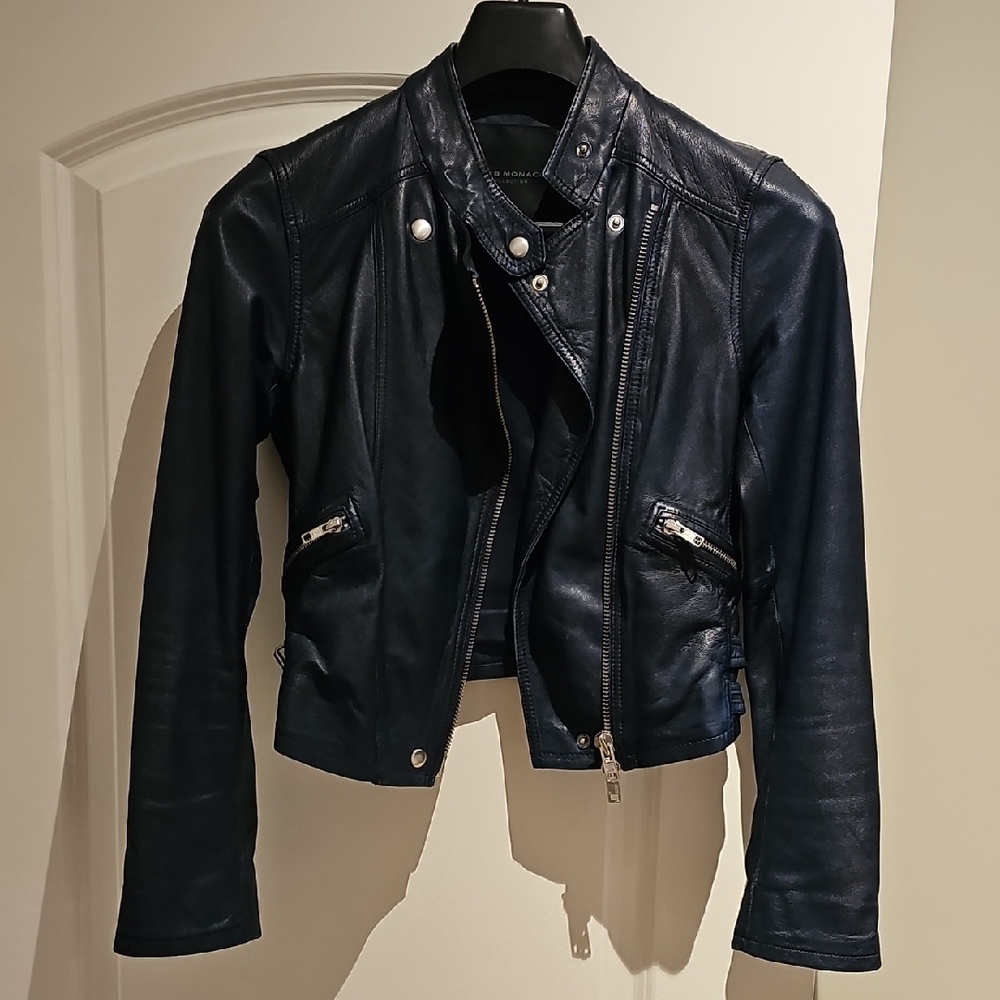 Club Monaco Leather Jacket Navy Blue
